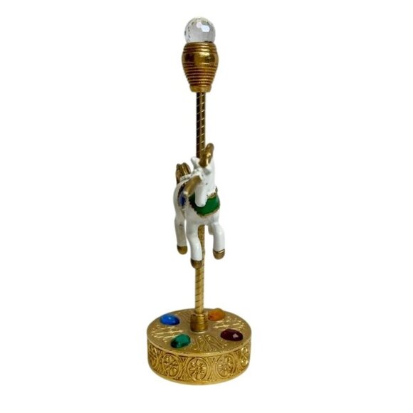 Vintage 1986 Spoontiques Gold Plated Pewter Carousel Unicorn Figurine Enamel - Picture 2 of 5